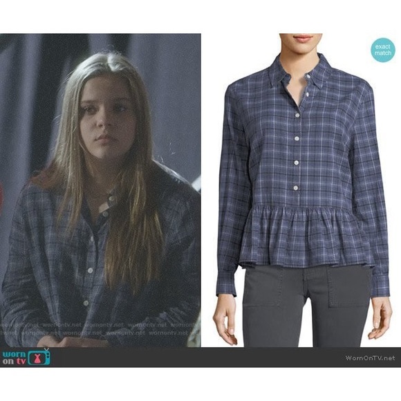 THE GREAT. The Ruffle Oxford Shirt - Library Plaid - Picture 9 of 15